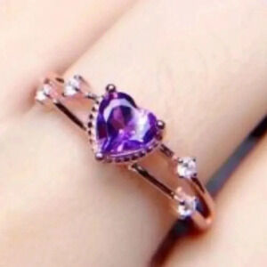 💝Sweet Heart Royal Purple Gemstone Zircon Double Layer Rings for WomenEVGG1474